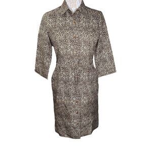 Casual Corner Women’s Animal Print Button Up Midi Dress 100% Silk, Size 4